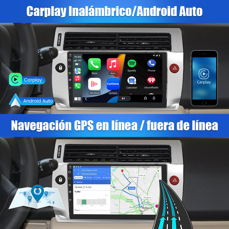 AWESAFE Android Car Stereo Para Citroen c4 2004-2009 Actualización de Radio con Pantalla táctil con Carplay inalámbrico Android Auto, Soporte Bluetooth WiFi navegación GPS AWESAFE