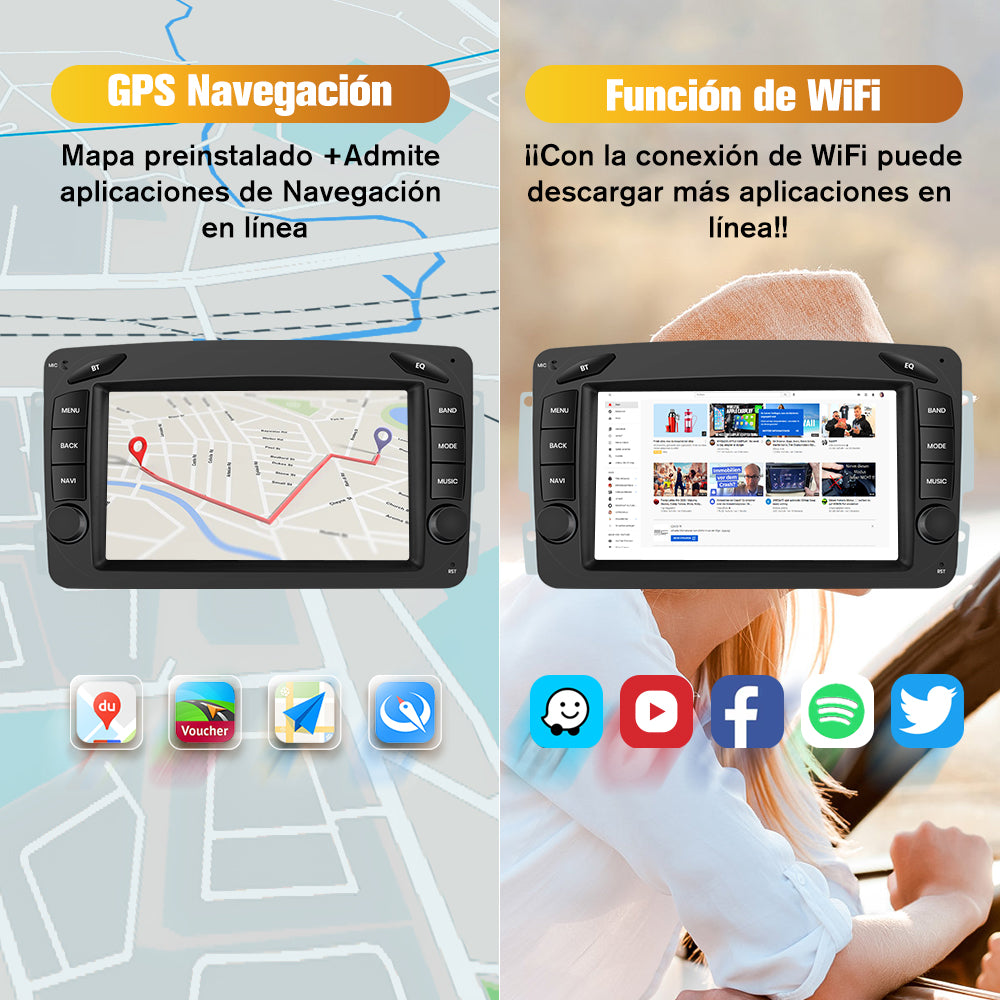 AWESAFE Autoradio Android 12 pour Mercedes Benz CLK W209, W203,W463,W208[2Go+32Go] avec Carplay sans Fil Android Auto 7 Pouces Écran Tactile GPS Bluetooth WiFi RDS FM Radio AWESAFE