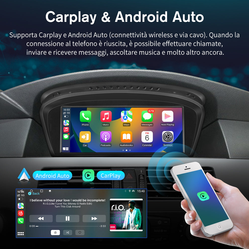 AWESAFE Autoradio Android per BMW Serie 5 E60 E61 E63 E64 Sistema di aggiornamento radio touch screen CCC 2003-2010 con Wireless Carplay Android Auto, supporto navigazione GPS Bluetooth WiFi AWESAFE