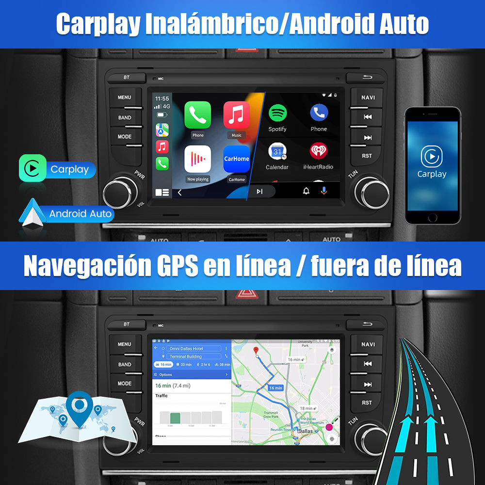 AWESAFE [Android 12.0 2GB+32GB] Radio de Coche para Audi A4/S4/RS4 con Carplay/Android Auto, 7 Pulgadas Pantalla Táctil con WiFi/GPS/Bluetooth/DSP/RDS/USB/FM AM/28 Temas, Apoyo Mandos Volante AWESAFE