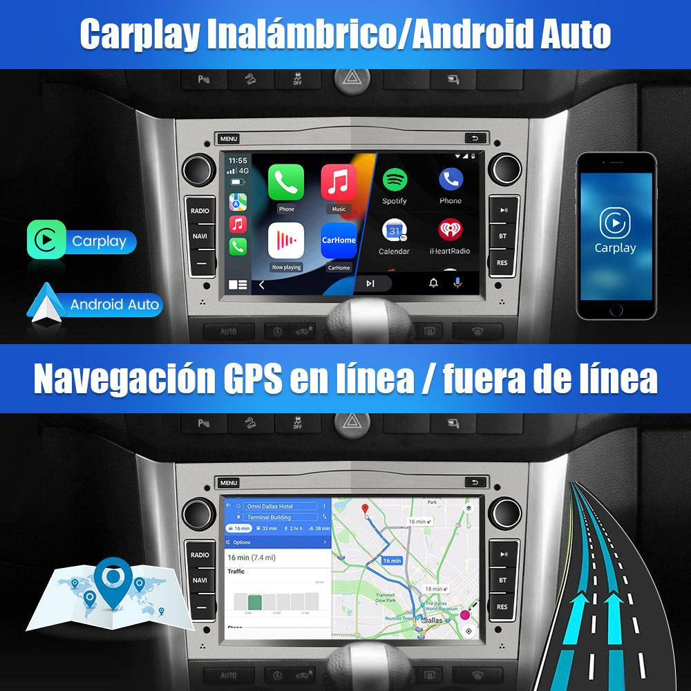 AWESAFE Android 12.0 2GB+32GB Pantalla de Coche para Opel con Carplay/Android Auto, Pantalla Táctil 7 Pulgadas con WiFi/GPS/Bluetooth/DSP/RDS/USB/FM/24 Temas, Apoyo Mandos Volante,MirrorLink(Gris) AWESAFE