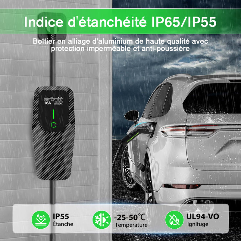 Chargeur EV portable AWESAFE (231 V, 16 A) avec câble de charge de 8 pieds pour véhicule électrique de type 2 AWESAFE