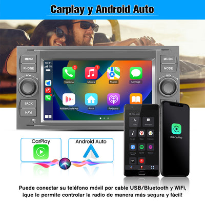 AWESAFE Android 12 [2GB+32GB] Radio Coche con Pantalla Táctil 7 Pulgadas para Ford Focus Mondeo Fiesta, Autoradio con Carplay/Android Auto/Bluetooth/GPS/FM, Apoya Mandos Volante (Plata) AWESAFE