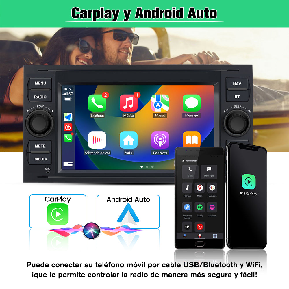 AWESAFE Android 12 [2GB+32GB] Radio Coche con Pantalla Táctil 7 Pulgadas para Ford Focus Mondeo Fiesta, Autoradio con Carplay/Android Auto/Bluetooth/GPS/FM, Apoya Mandos Volante (Negra) AWESAFE