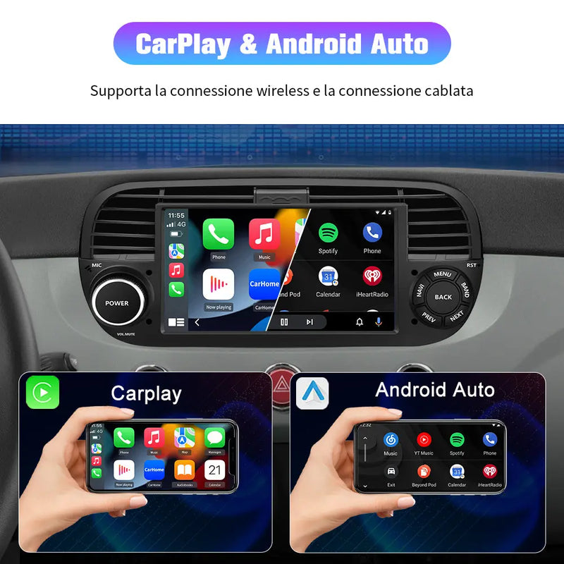 AWESAFE Android 12 Autoradio per Fiat 500 (2007-2015) 7 Pollici Car Radio con CarPlay/Android Auto GPS Bluetooth WIFI FM RDS Comandi al Volante (Non compatibile con 500C/500L/500X) AWESAFE