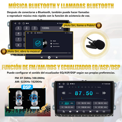 AWESAFE Android 12.0 2GB+32GB Radio Coche con Pantalla Táctil para VW, Autoradio 9'' con CarPlay/Android Auto/Mirror Link, Admite WiFi/GPS/Bluetooth/RDS/USB/FM/Mandos del Volante y Cámara Trasera AWESAFE