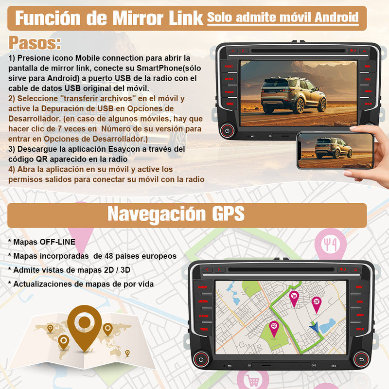 AWESAFE Android Car Stereo Para VW Golf Seat Skoda Sistema Actualización de Radio de Pantalla Táctil con Carplay Inalámbrico Android Auto, Soporte Bluetooth WiFi Navegación GPS AWESAFE