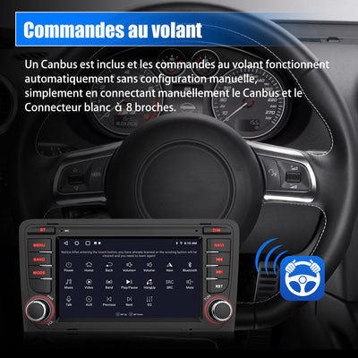 AWESAFE Autoradio Android 12 pour Audi A3 S3 RS3 8P (2003-2012) (2Go + 32 Go) avec Carplay Android Auto 7 Pouces GPS WiFi USB SD Bluetooth Commande au Volant(sans Lecteur CD) AWESAFE