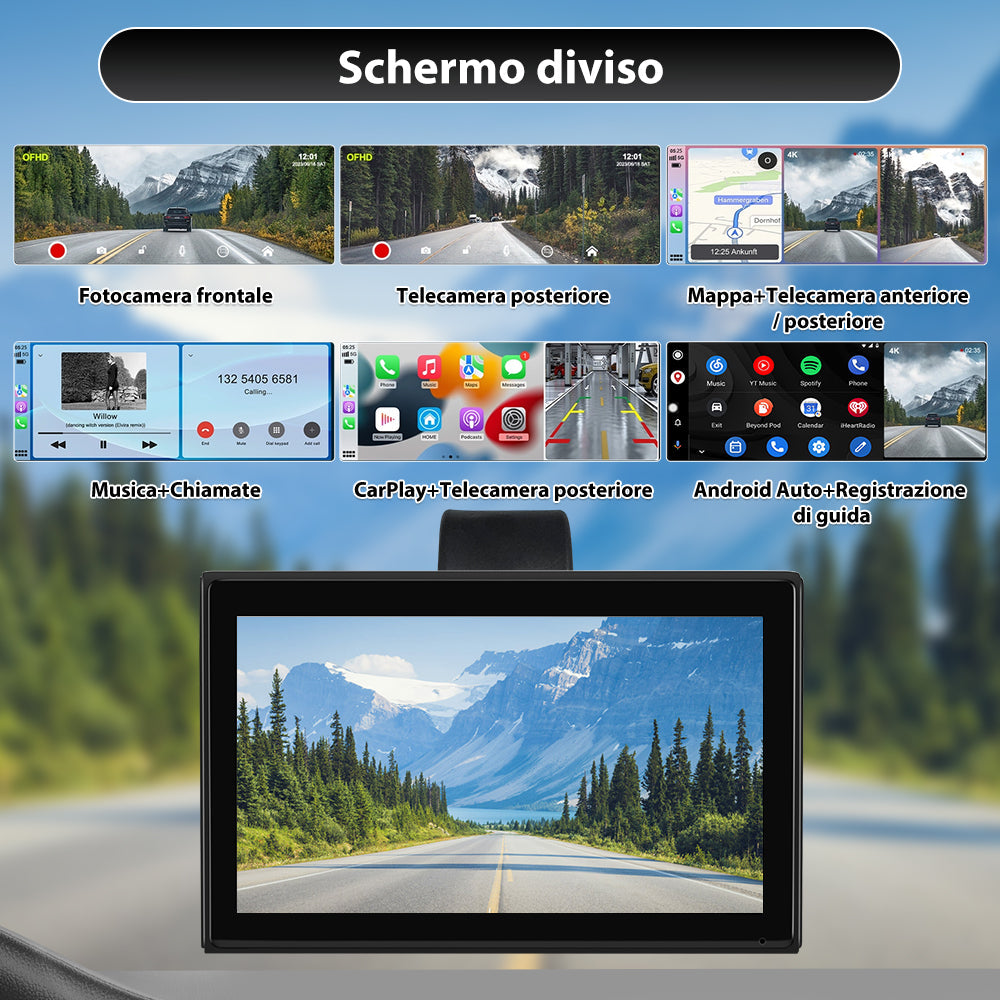 AWESAFE 9" Portatile Coche Wireless per CarPlay & Android Auto con HD Multischermo, Aggiornamenti OTA, Orientamento Verticale/Orizzontale, Telecamera Retro Inclusa, Bluetooth, Controllo Vocale, GPS AWESAFE SHOP