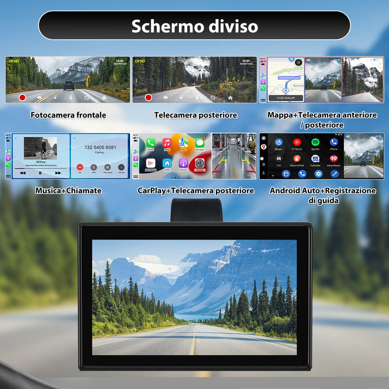 AWESAFE 9" Portatile Coche Wireless per CarPlay & Android Auto con HD Multischermo, Aggiornamenti OTA, Orientamento Verticale/Orizzontale, Telecamera Retro Inclusa, Bluetooth, Controllo Vocale, GPS AWESAFE SHOP