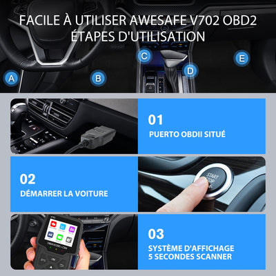 AWESAFE Scanner OBD2 Universel pour Voiture - Écran Numérique, Lecteur de Codes et Outils de Diagnostic Automobile - Compatible avec la Plupart des Véhicules depuis 1996 AWESAFE