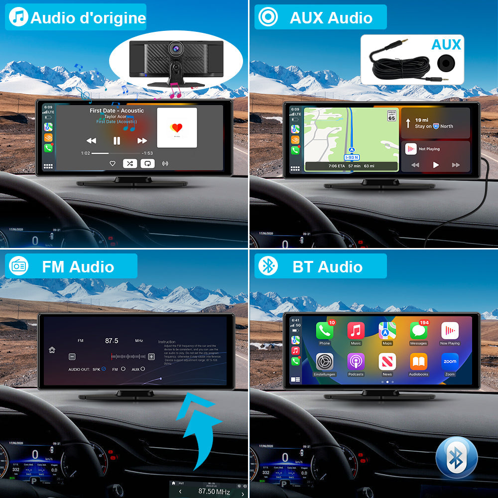 AWESAFE Autoradio avec CarPlay Sans Fil & Android Auto - Écran Tactile 10,26 Pouces - Caméra 4K Avant + 1080P Arrière - Bluetooth/GPS/Mirror Link/Assistant Vocal/AUX/FM AWESAFE