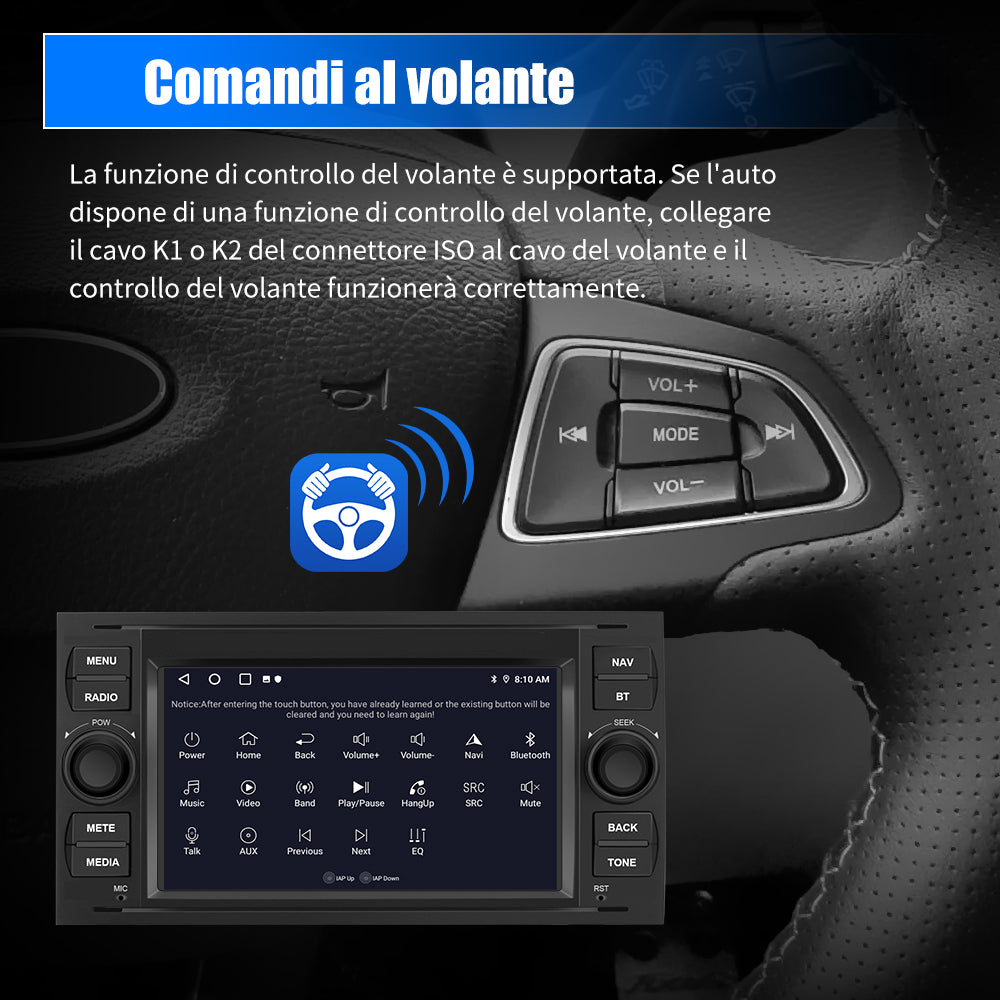 AWESAFE 7 Pollici Android 2G+32GB Autoradio 2 Din per Ford Focus Fiesta Kuga C/S-Max Fusion Transit Galaxy Mondeo (2005-2007) Car Radio con CarPlay Android Auto Bluetooth Vivavoce (Senza lettore CD) AWESAFE