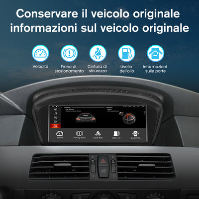 AWESAFE Autoradio Android per BMW Serie 5 E60 E61 E63 E64 Sistema di aggiornamento radio touch screen CCC 2003-2010 con Wireless Carplay Android Auto, supporto navigazione GPS Bluetooth WiFi AWESAFE