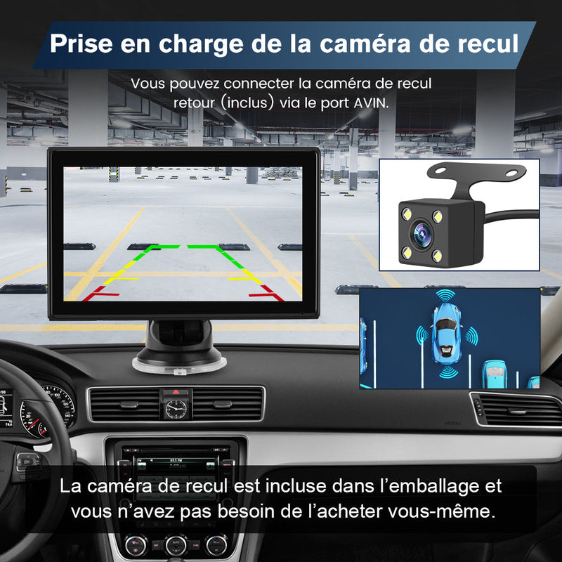AWESAFE Autoradio Portable 7 Pouces avec Caméra de Recul - CarPlay Sans Fil & Android Auto - FM/AUX/Bluetooth 5.0 - Compatible 7-32V Voitures et Camions AWESAFE