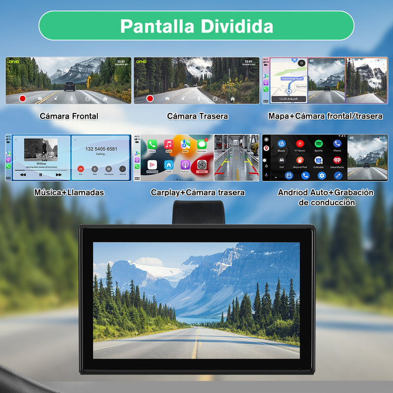 AWESAFE Écran Portable 9'' pour A-pple CarPlay & Android Auto, Affichage HD Dividida Pantalla , Support Mises à jour OTA, Modes Portrait et Paysage, Caméra de Recul, Bluetooth, Contrôle Vocal, Navigat AWESAFE