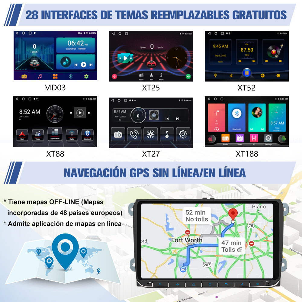 AWESAFE Android Car Stereo Para VW Sistema Actualización de Radio de Pantalla Táctil con Carplay Inalámbrico Android Auto, Soporte Bluetooth WiFi Navegación GPS AWESAFE