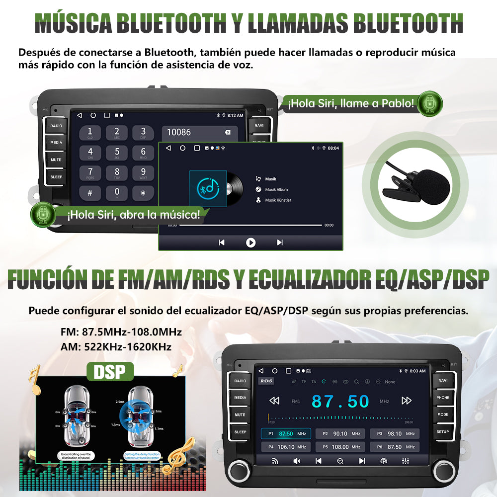 AWESAFE 2GB+64GB Radio Android 12.0 para Coche con Pantalla Bluetooth 2 DIN para VW, Autoradio 7'' con CarPlay/Android Auto para VW, Admite WiFi/GPS/RDS/USB/FM/Mandos del Volante y Cámara Trasera AWESAFE