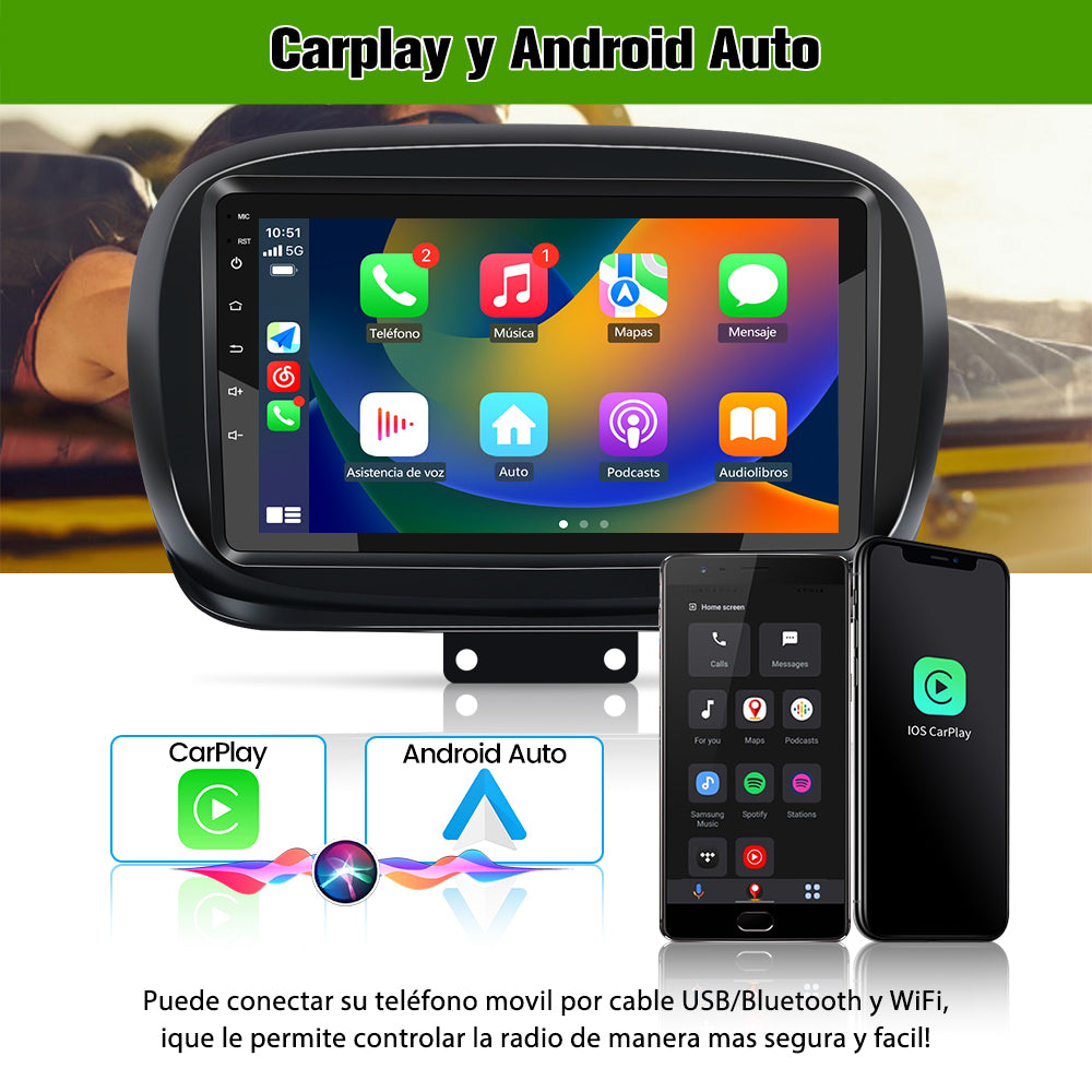 AWESAFE Android Car Stereo Para Fiat 500x 2014-2020 Sistema  Actualización de Radio de Pantalla Táctil con Carplay Inalámbrico Android Auto, Soporte Bluetooth WiFi Navegación GPS AWESAFE