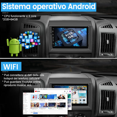 AWESAFE Autoradio Android per Fiat Ducato (2009-2015) Sistema di aggiornamento radio touch screen con Wireless Carplay Android Auto, supporto Bluetooth WiFi Navigazione GPS AWESAFE