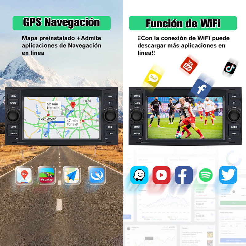 AWESAFE Android 12 [2GB+32GB] Radio Coche con Pantalla Táctil 7 Pulgadas para Ford Focus Mondeo Fiesta, Autoradio con Carplay/Android Auto/Bluetooth/GPS/FM, Apoya Mandos Volante (Negra) AWESAFE