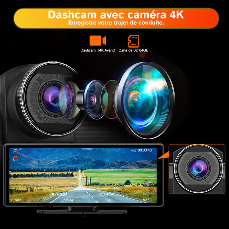 AWESAFE Autoradio avec CarPlay Sans Fil & Android Auto - Écran Tactile 10,26 Pouces - Dash Caméra 4K + 1080P Arrière - Bluetooth/GPS/Mirror Link/Assistant Vocal/AUX/FM AWESAFE