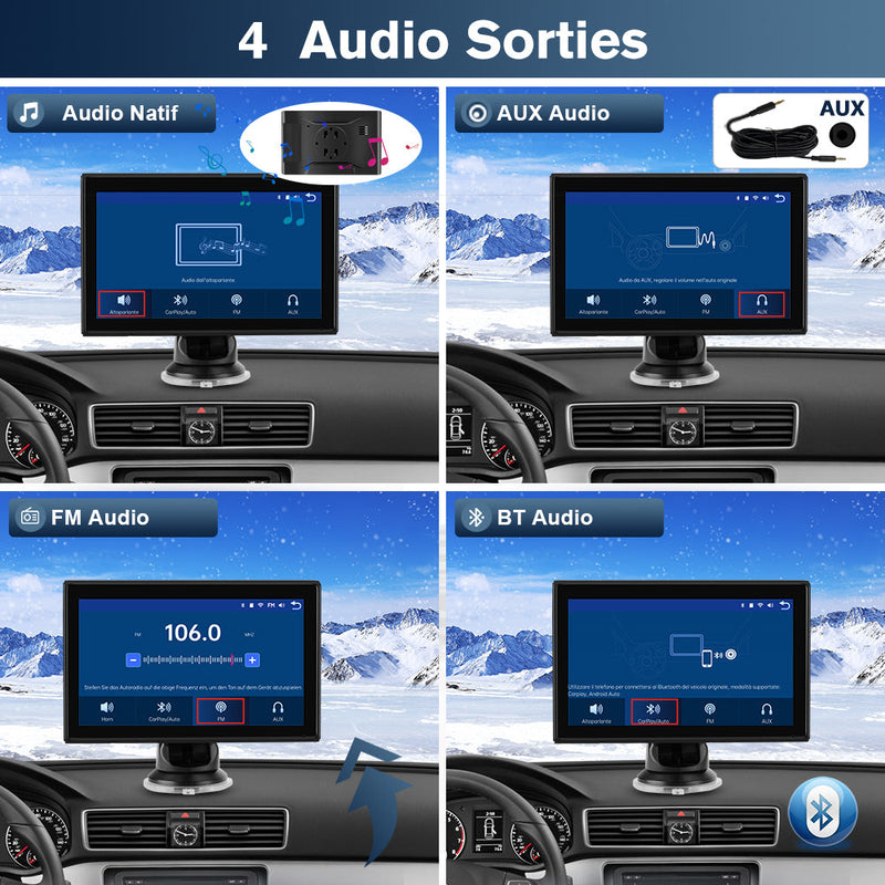 AWESAFE Autoradio Portable 7 Pouces avec Caméra de Recul - CarPlay Sans Fil & Android Auto - FM/AUX/Bluetooth 5.0 - Compatible 7-32V Voitures et Camions AWESAFE