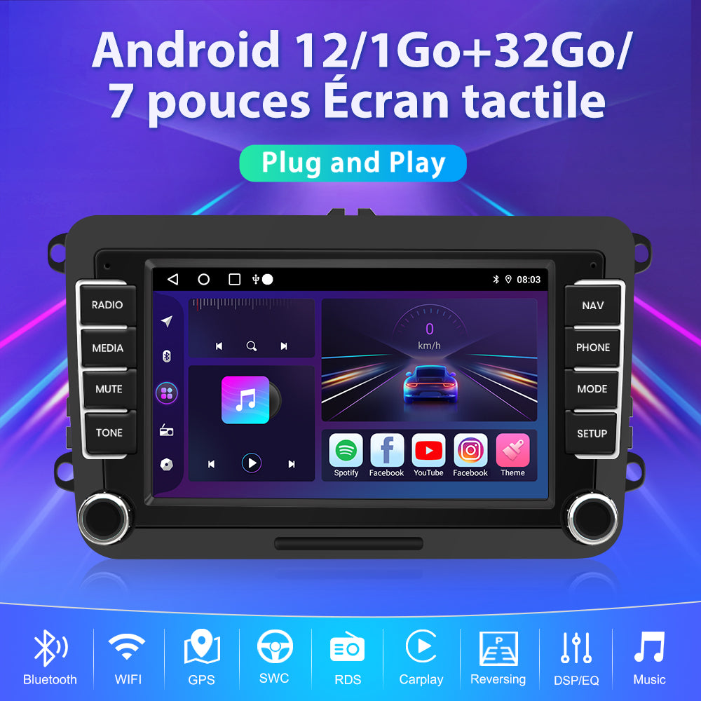 AWESAFE Autoradio Android pour Golf 5 6 VW Passat Polo Seat Skoda, 7 “ HD écran Tactile, intégré Bluetooth carplay Android Auto RDS,GPS,WiFi[1Go+32Go] AWESAFE