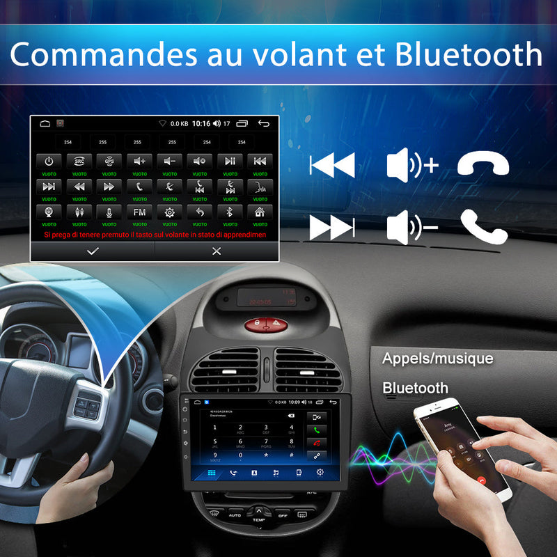 AWESAFE Autoradio 9 pouces Android 13 6+128 Go avec Bluetooth/DSP/GPS/Mirror Link/Android Auto & CarPlay sans fil - pour Peugeot 206 (2002-2010) AWESAFE