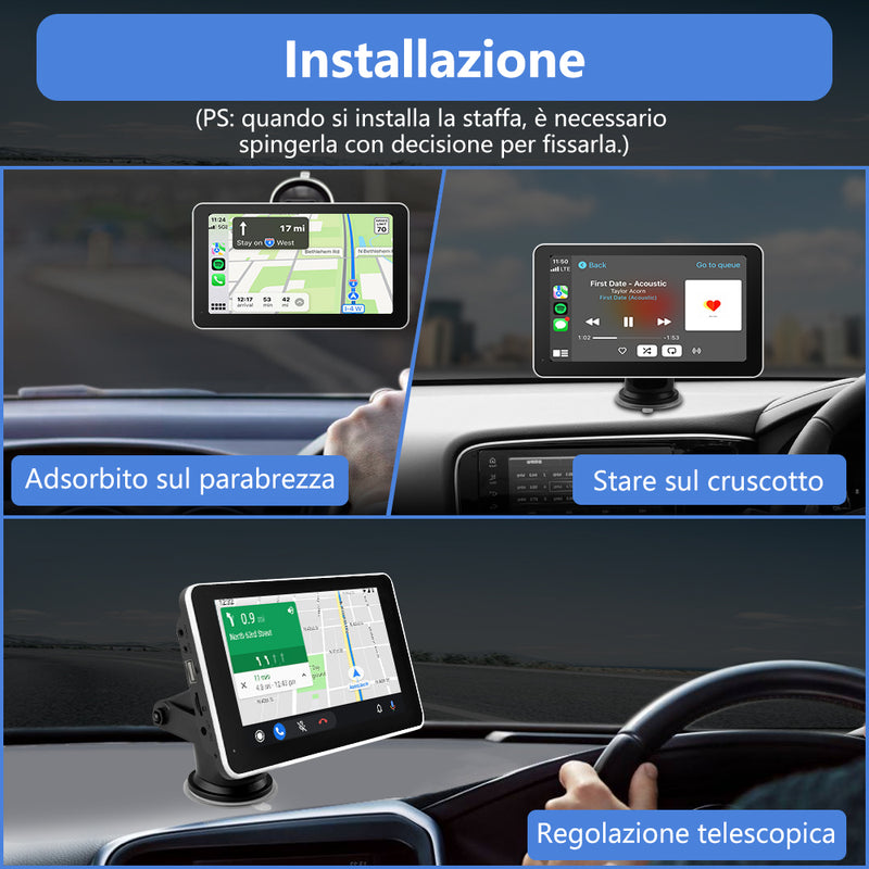 Portatile da 7 pollici Autordiocon Apple CarPlay & Android AutoAdatto per 12-24V auto, camion, roulotte, furgoni, camper, rimorchi ecc. AWESAFE