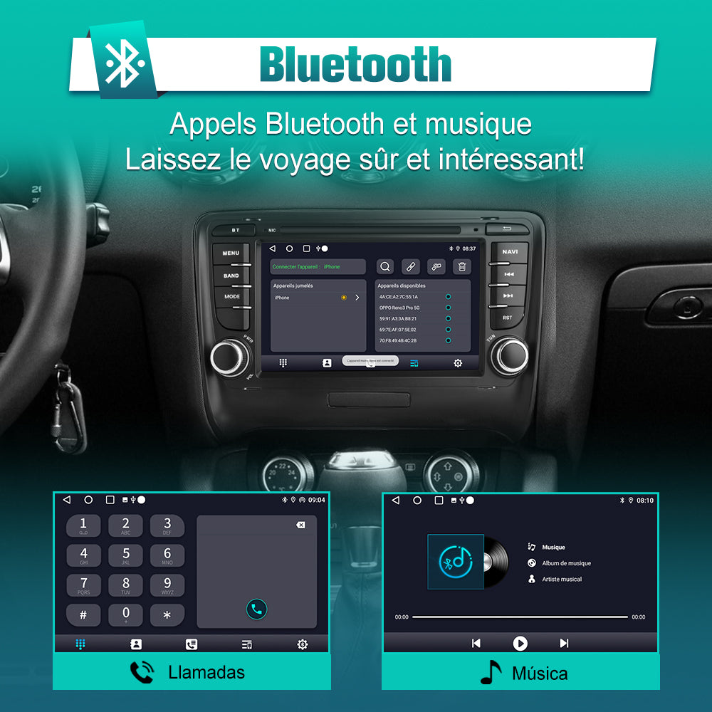 AWESAFE Autoradio Android 12 pour Audi TT MK2 8J(2006-2012)[2Go+32Go] avec 7 Pouces Carplay San Fil/Android Auto GPS WiFi Bluetooth USB FM RDS/Commandes au Volant/Aide au Stationnement AWESAFE