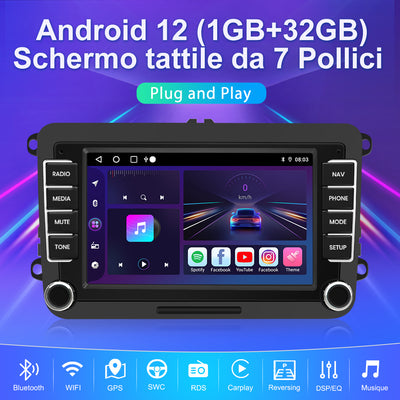 AWESAFE Autoradio Android 12 [1G+32GB] con CarPlay/Android Auto per VW Golf 5 6 Plus Polo Passat Tiguan Seat, Car Radio GPS Bluetooth WIFI FM RDS EQ Comandi al Volante AWESAFE