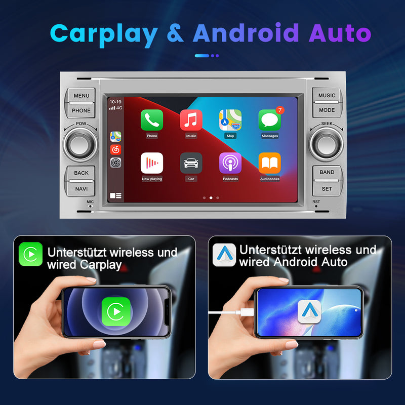 AWESAFE Android Radio für Ford Focus Mondeo S-Max C-Max Galaxy, Android 12 Radio 2GB+32GB mit Navi Carplay Android Auto Bluetooth FM RDS - Silber AWESAFE
