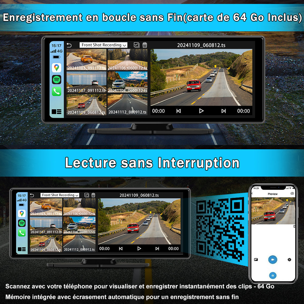 AWESAFE Autoradio avec CarPlay Sans Fil & Android Auto - Écran Tactile 10,26 Pouces - Caméra 4K Avant + 1080P Arrière - Bluetooth/GPS/Mirror Link/Assistant Vocal/AUX/FM AWESAFE