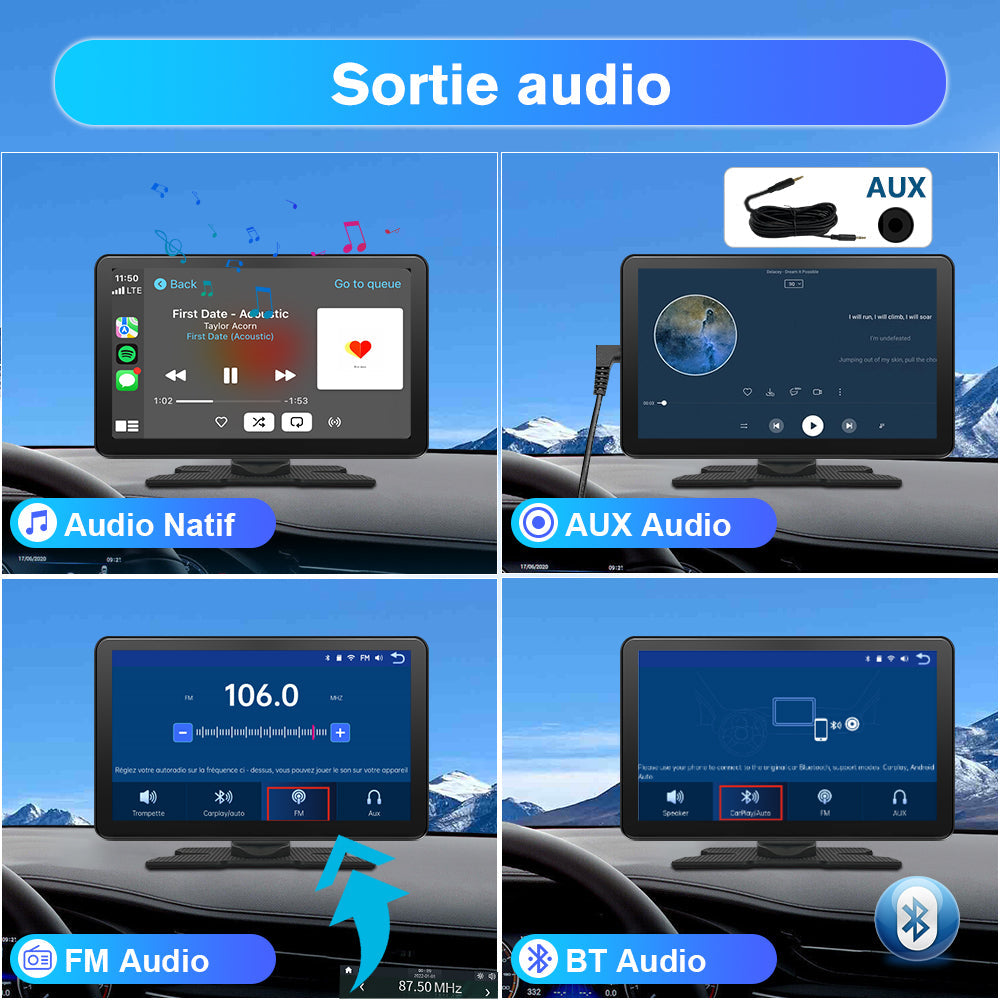 AWESAFE Écran Portable 9'' pour Sans Fil CarPlay & Android Auto, Affichage Dividida IPS Pantalla , Support Modes Portrait et Paysage,Dashcam 4K & 1080p Caméra de Recul, Bluetooth, Contrôle Vocal, Navigat, Carte SD 64GB AWESAFE