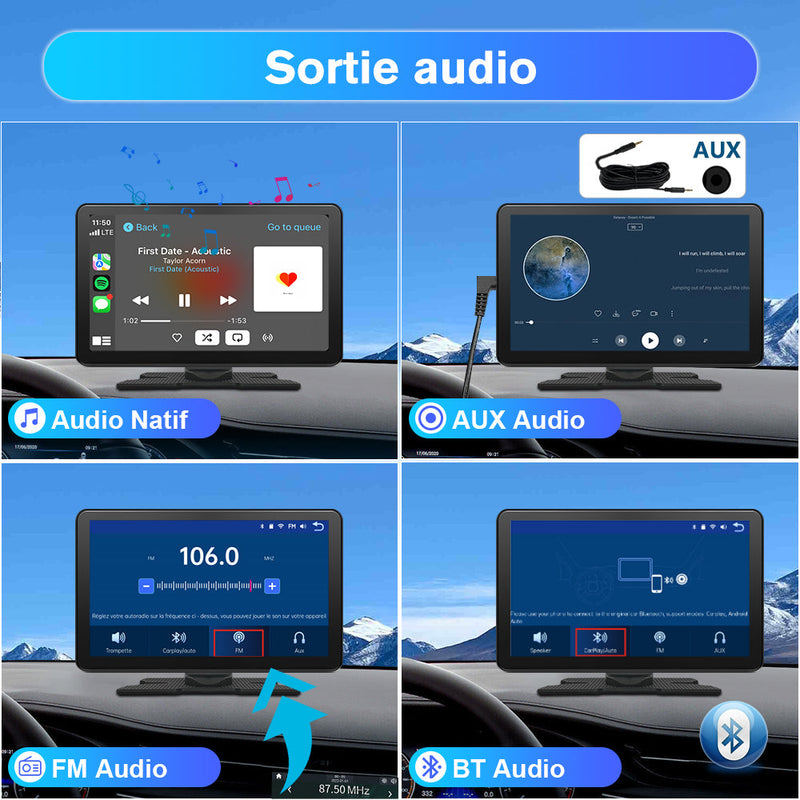 AWESAFE Écran Portable 9'' pour Sans Fil CarPlay & Android Auto, Affichage Dividida IPS Pantalla , Support Modes Portrait et Paysage,Dashcam 4K & 1080p Caméra de Recul, Bluetooth, Contrôle Vocal, Navigat, Carte SD 64GB AWESAFE