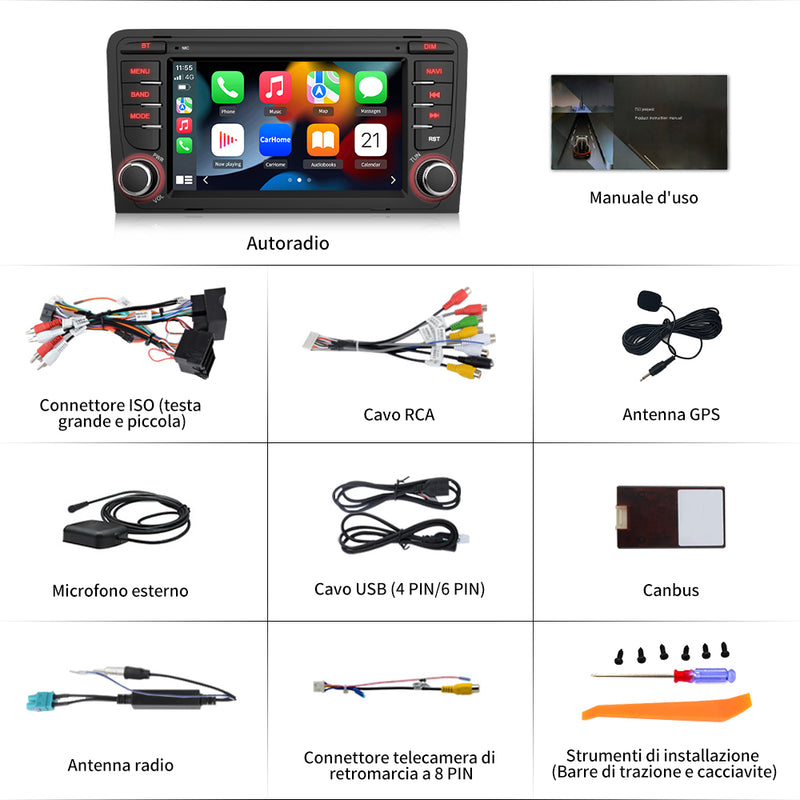 AWESAFE Autoradio Android 12 pour Audi A3 S3 RS3 8P (2003-2012) (2Go + 32 Go) avec Carplay Android Auto 7 Pouces GPS WiFi USB SD Bluetooth Commande au Volant(sans Lecteur CD) AWESAFE