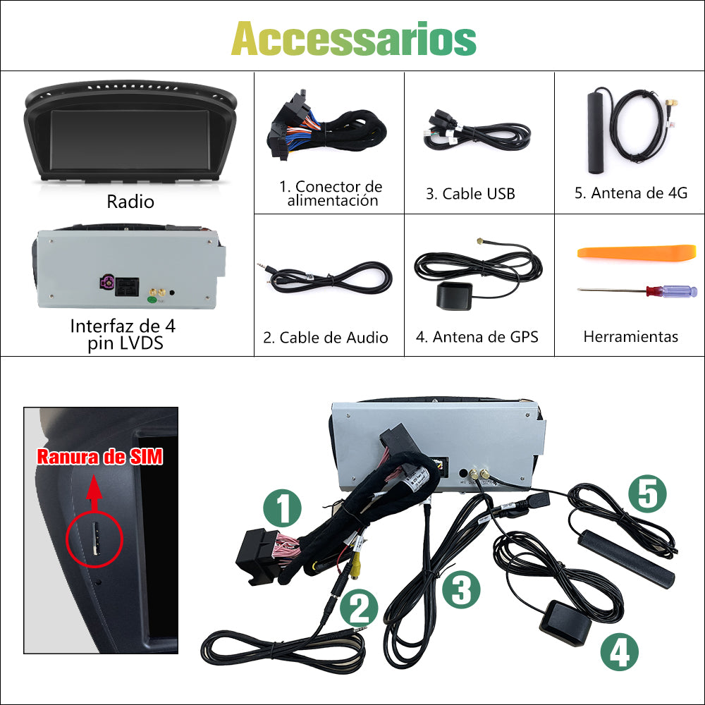 AWESAFE Android Car Stereo Para BMW Series 3 E90 E91 E92 2009-2012 con cic Sistema & BMW Series 5 E60 E61 E63 E64 2009-2012 con cic Sistema Actualización de Radio de Pantalla Táctil con Carplay Inalámbrico Android Auto, Soporte Bluetooth WiFi AWESAFE