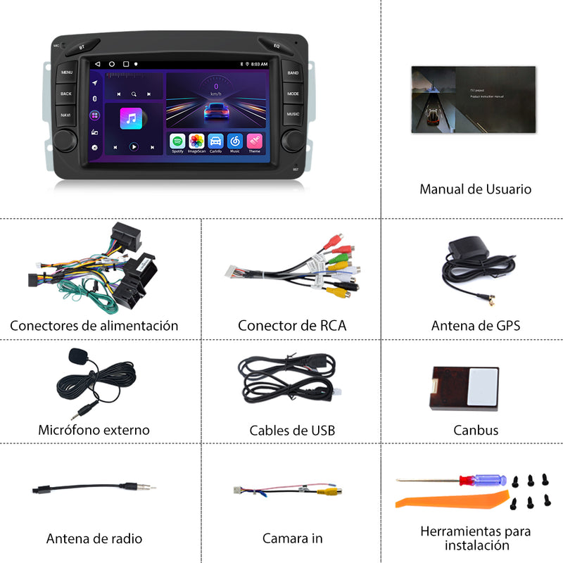AWESAFE Android 12.0 [2GB+32GB] Radio Coche con Pantalla Táctil 7 Pulgadas para Mercedes-Benz, Autoradio para Clase C W203/S203/Clase CLK W209/C209, con Bluetooth/WiFi/GPS/Carplay y Android Auto AWESAFE