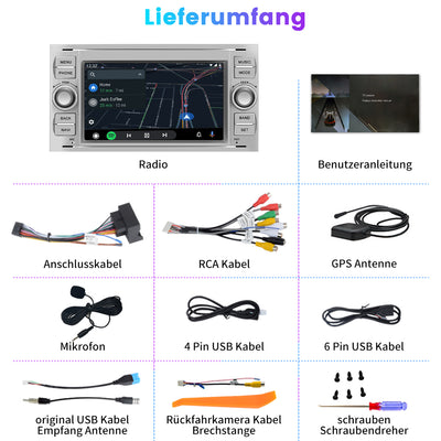 AWESAFE Android Radio für Ford Focus Mondeo S-Max C-Max Galaxy, Android 12 Radio 2GB+32GB mit Navi Carplay Android Auto Bluetooth FM RDS - Silber AWESAFE