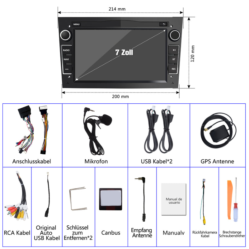 AWESAFE Android 12 Autoradio für Opel 2 DIN Radio mit Navi, Carplay unterstützt DAB+ WiFi Bluetooth MirrorLink 7 Zoll Bildschirm FM Radio - Schwarz AWESAFE