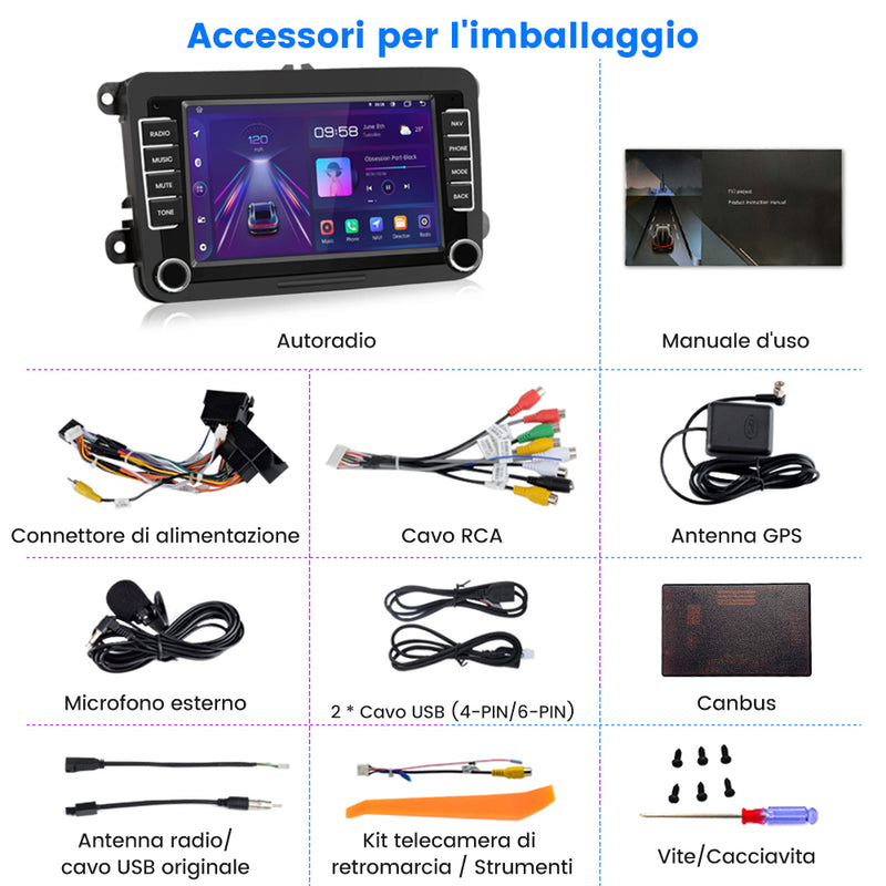 AWESAFE Android Car Stereo Para  VW Polo Golf Passat Seat Tiguan Touran Caddy EOS Sistema Actualización de Radio de Pantalla Táctil con Carplay Inalámbrico Android Auto, Soporte Bluetooth WiFi Navegación GPS AWESAFE