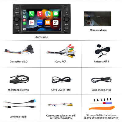 AWESAFE 7 Pollici Android 2G+32GB Autoradio 2 Din per Ford Focus Fiesta Kuga C/S-Max Fusion Transit Galaxy Mondeo (2005-2007) Car Radio con CarPlay Android Auto Bluetooth Vivavoce (Senza lettore CD) AWESAFE