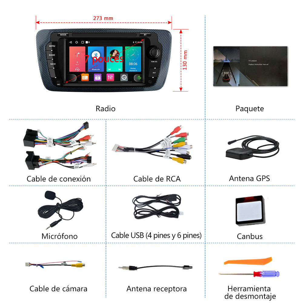 AWESAFE Android Car Stereo Para Seat ibiza año 2009-2013 Actualización de Radio con Pantalla Táctil con Carplay Inalámbrico Android Auto, Soporte Bluetooth WiFi Navegación GPS AWESAFE