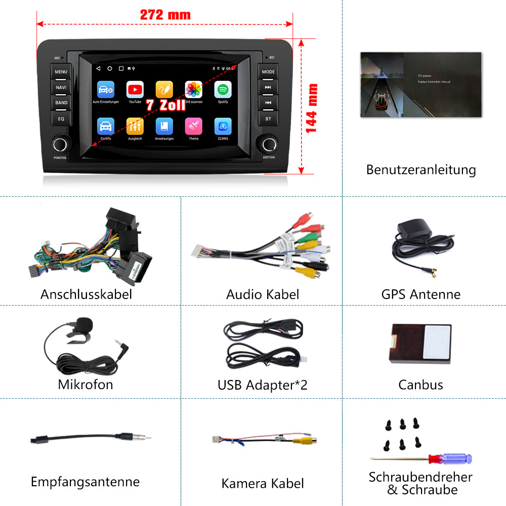 AWESAFE Autoradio für Mercedes Benz GL ML Klasse W164 X164 350 320 2005-2012, Android 12 System, 7 Zoll Touchscreen, 2G+32G, mit GPS Navigation Carplay Android Auto Bluetooth WiFi AWESAFE