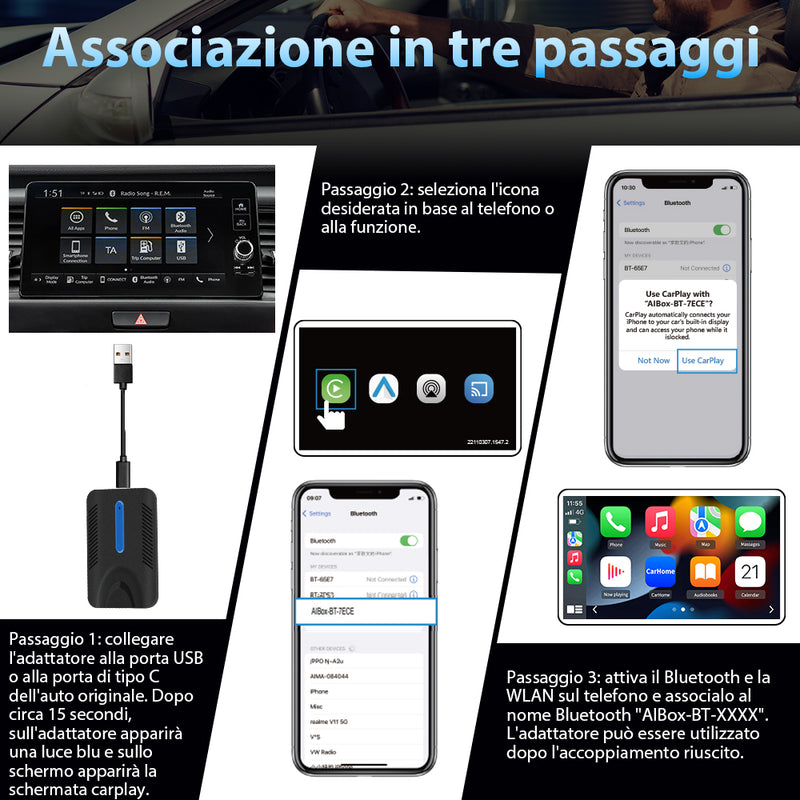 Adattatore wireless CarPlay AWESAFE Dongle Apple CarPlay per auto Apple CarPlay cablate in fabbrica Plug & Play AWESAFE