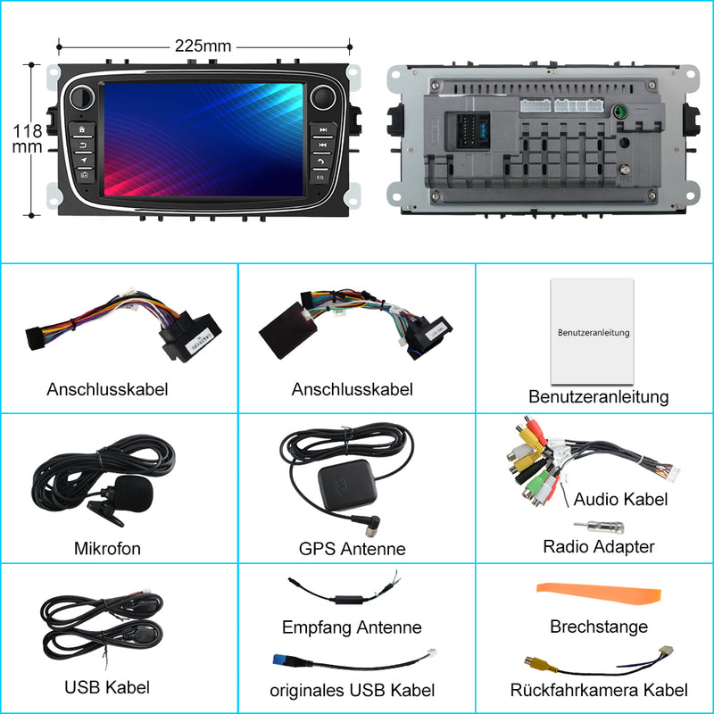 AWESAFE Android Car Radio for Ford Focus C-Max S-Max Mondeo Kuga Galaxy, Carplay and Android Auto, 7 Inch Touch Screen with USB/WiFi/FM/RDS AWESAFE