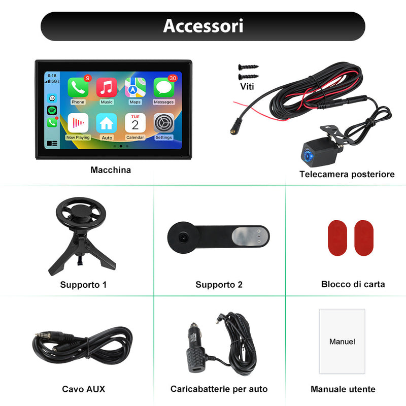 AWESAFE 9" Portatile Coche Wireless per CarPlay & Android Auto con HD Multischermo, Aggiornamenti OTA, Orientamento Verticale/Orizzontale, Telecamera Retro Inclusa, Bluetooth, Controllo Vocale, GPS AWESAFE SHOP