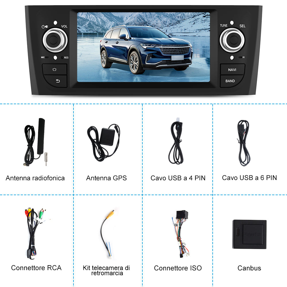 AWESAFE Autoradio Android per Fiat Grande Punto (2005-2012) Sistema di aggiornamento radio touch screen con Wireless Carplay Android Auto, supporto Bluetooth WiFi Navigazione GPS AWESAFE