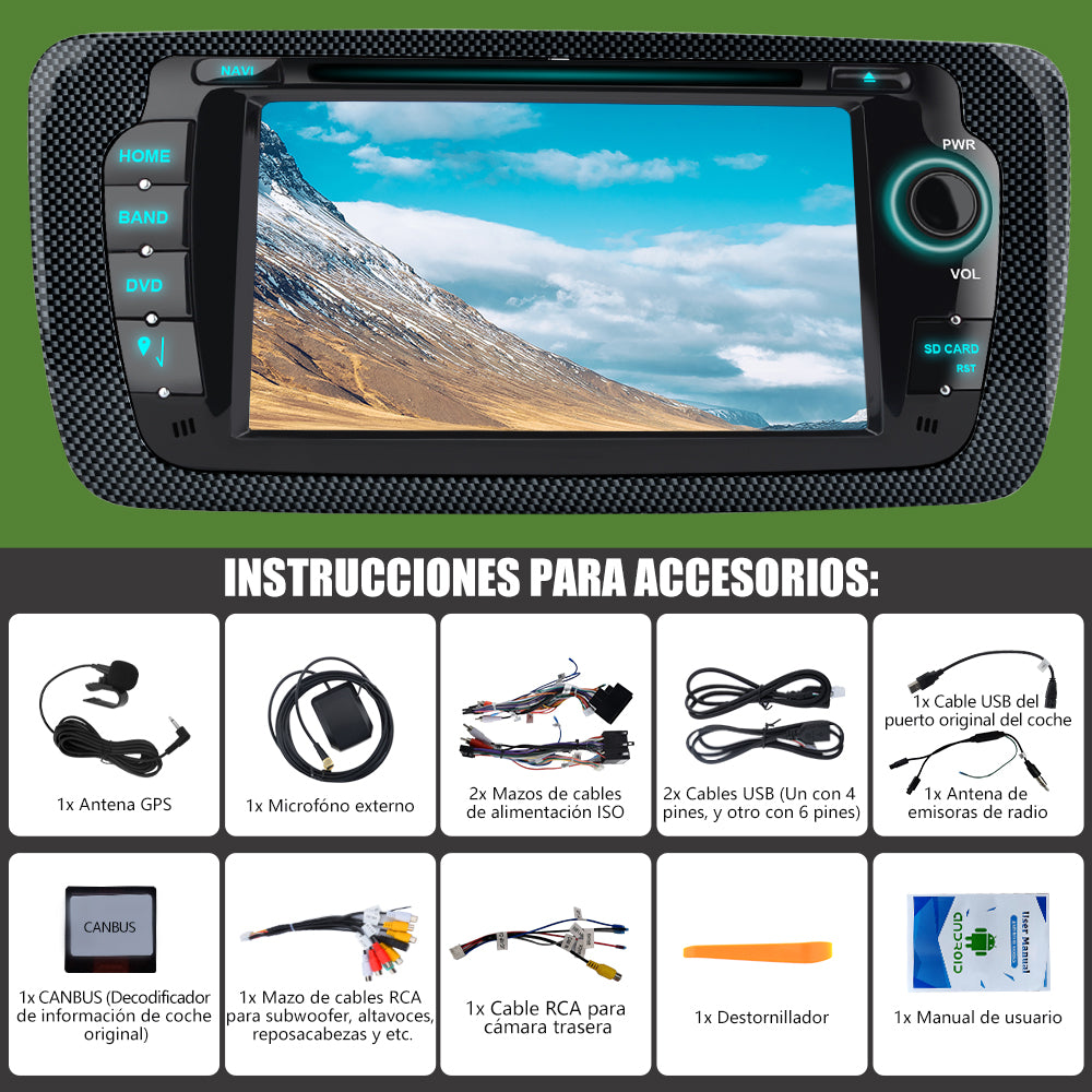 AWESAFE Android Car Stereo Para Seat ibiza 2009-2013 Sistema Actualización de Radio de Pantalla Táctil con Carplay Inalámbrico Android Auto, Soporte Bluetooth WiFi Navegación GPS AWESAFE